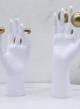 极简脂现代树白手色手雕塑样板掌间创意金属泡球艺术家居装饰泡品