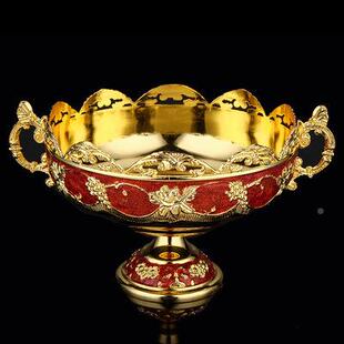 创意欧式双耳属斗ktv家居摆台金1018双耳双耳合果斗锌金果果盘