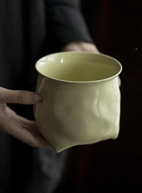 墨己仿宋绿釉号箩筐废水缸功茶陶52323瓷大建水茶席陶夫瓷茶渣缸