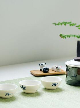 纯手蝴蝶绘兰花快客杯户外陶携瓷55621一壶三杯玻夫璃便式旅行功