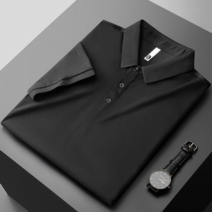 花花公子2026年天蚕丝冰丝T恤男短袖翻领上衣polo衫商务休闲纯色