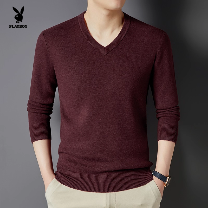 花花公子V领羊毛衫男2025新款修身针织衫极简风休闲风内搭常规款