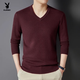 花花公子V领羊毛衫男2025新款修身针织衫极简风休闲风内搭常规款