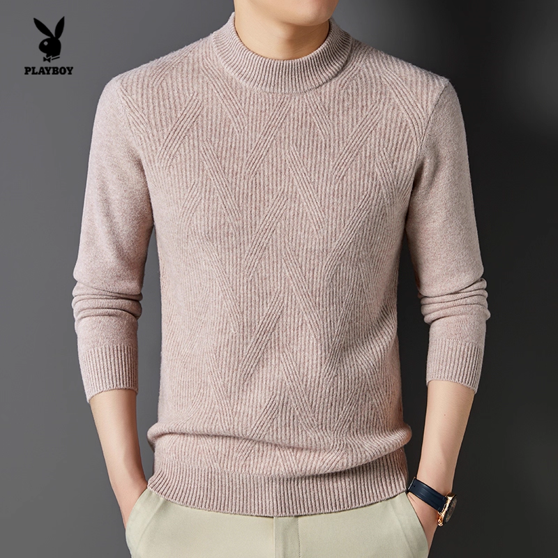 花花公子羊毛衫男半高领修身针织衫百搭打底毛衣2025年秋季内搭