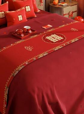 旗结婚喜庆床红色装饰布置F97HTJTH床床尾搭巾婚婚房床上用品民宿