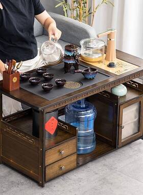 移动茶矮桌家用茶小茶台边柜泡茶车实木客厅茶几烧水壶一体JVW水