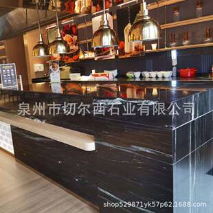 天然奢黑石材巴石西利亚44177黑厨房台面板大理石色背景墙装饰