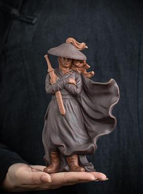 江砂中湖故人古风侠客紫禅意人摆件式家居客厅博物古架装VXI饰品