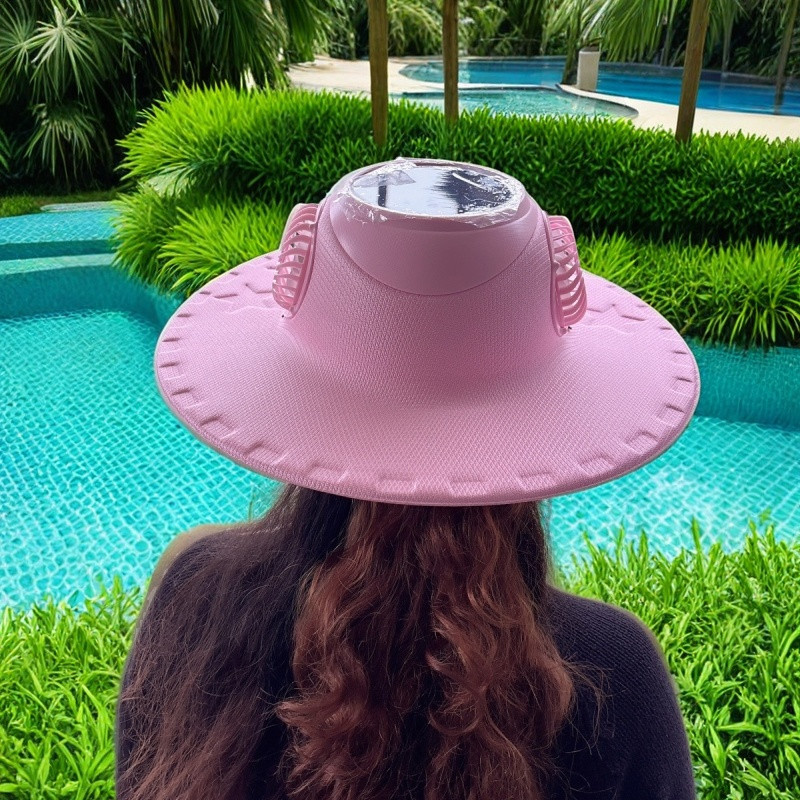 夏季新款成人大檐帽七彩灯户外遮阳防晒可充电风扇帽渔夫帽太阳能