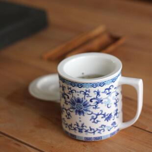 珐琅彩瓷茶杯茶水分离陶茶杯家用女带盖带茶漏连理枝茶过滤男办公