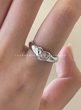 西太后土星爱f心戒指简约金属冷淡风个性高级开口男女食指戒15632