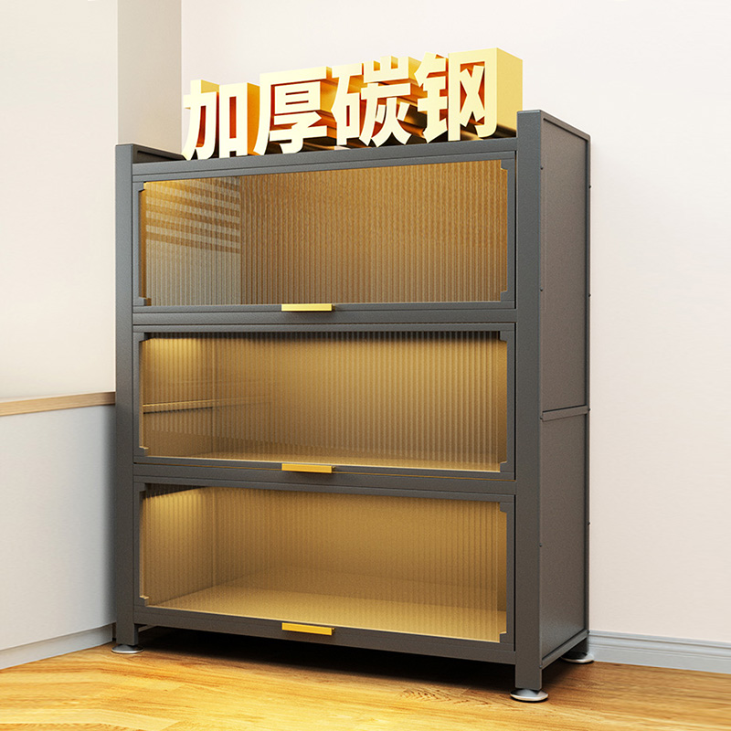 厨房置物架落地多层收纳柜子微波炉家用带门多P功能橱柜防尘储物