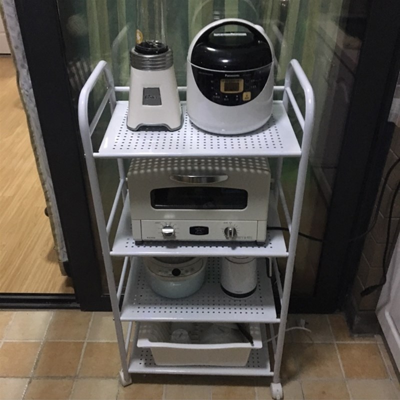 厨房置物架落地4层微波炉架x书房架锅储物架推车金属置物架整理架