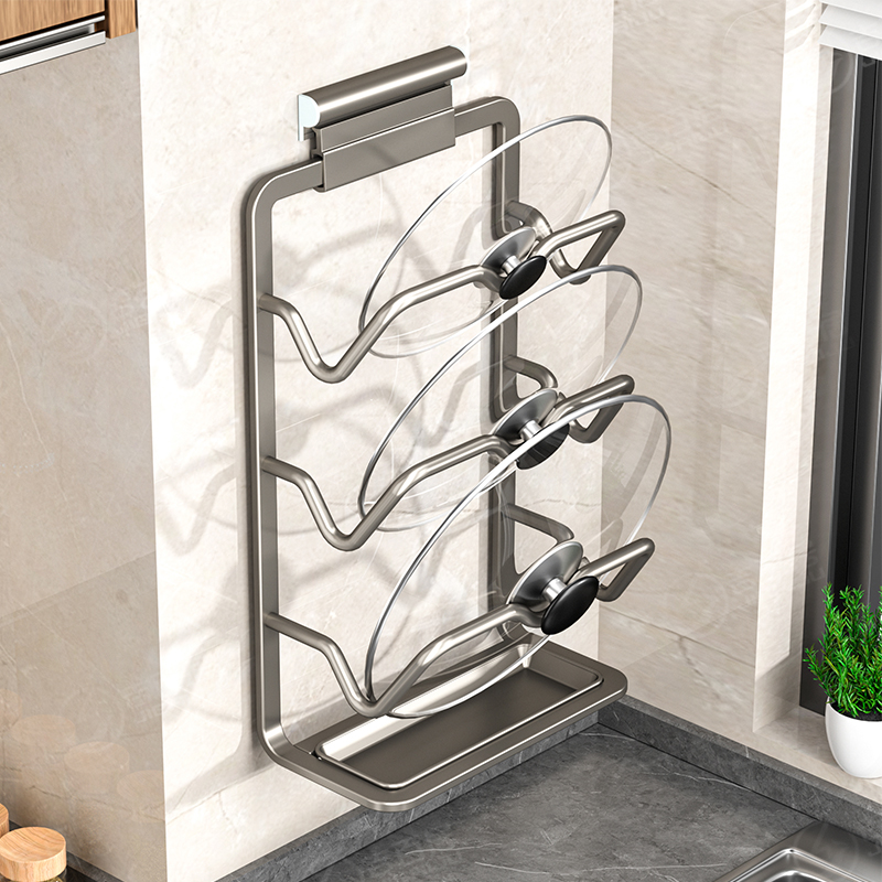 锅盖架壁挂式免打孔厨房置物架多功能家用收纳P架菜板多层砧板架