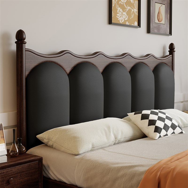 法式复古胡桃木床1米8真皮软包实B木床中古风卧室床婚床双人床1米