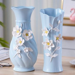 2P80欧式陶瓷花插花装水富贵竹客厅电视柜餐桌茶几家居摆件饰品