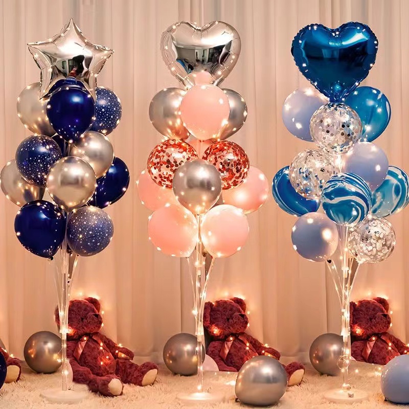 发光桌飘立柱生日快乐气球桌地飘装饰场景心形开业结Z婚灯光布置