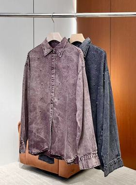 【妍妍粉丝专享】26新款复古翻领钉珠烫钻长袖衬衫ONSW207615897