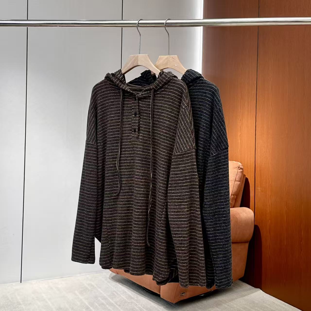 【妍妍粉丝专享】25新款条纹连帽长袖针织帽衫ONST2205125796