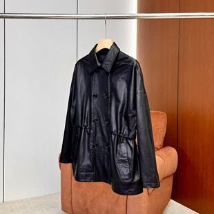 新款 26春季 复古双排扣黑色皮衣外套ONWP02636095 妍妍粉丝专享