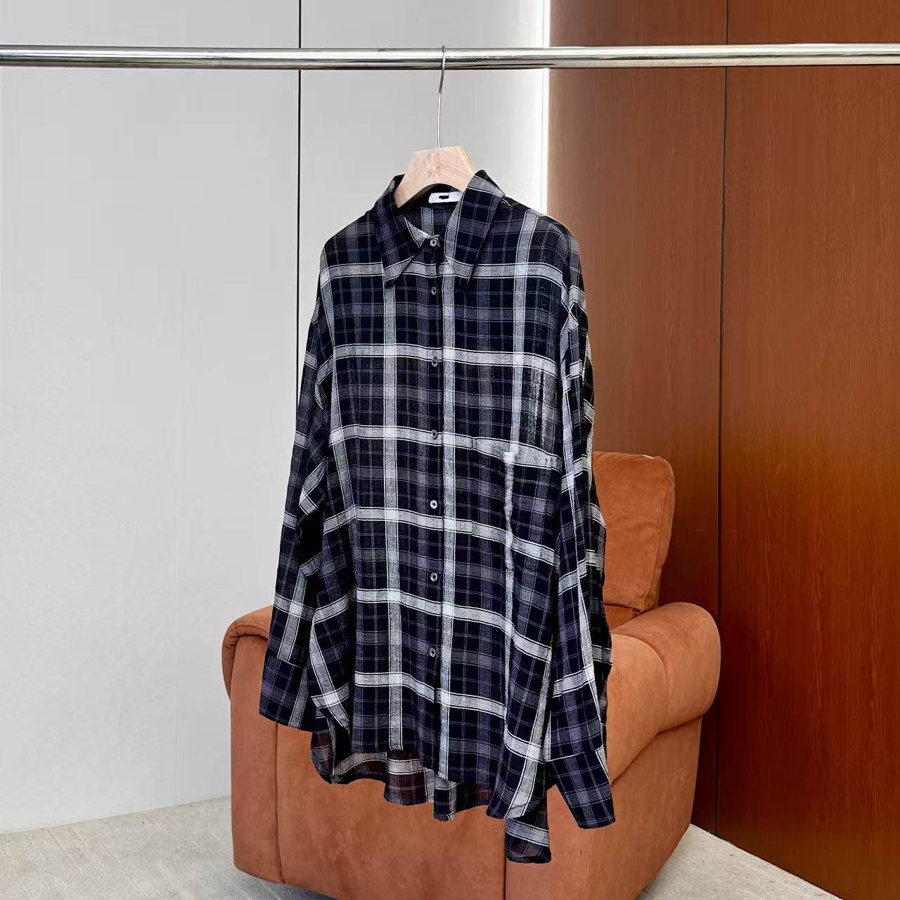 【妍妍粉丝专享】26新款黑灰格纹宽松oversize衬衣ONSC237636141