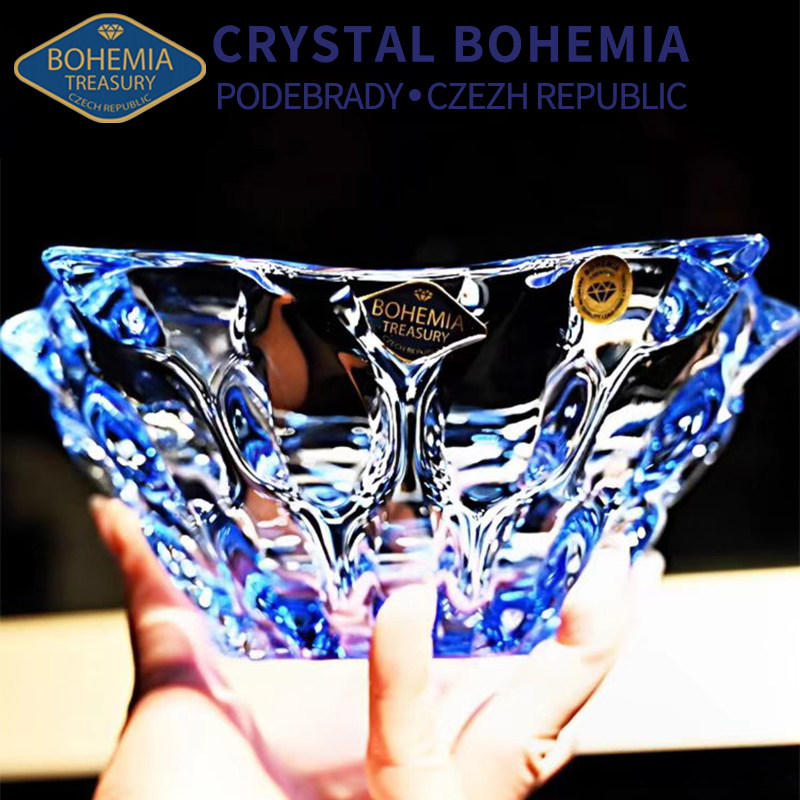 捷克进口BOHEMIA水晶玻璃水果盘蓝色轻奢客厅家用果盘零食盘摆