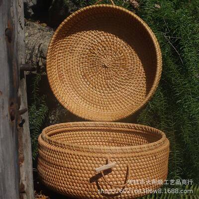 秋藤编织篮手子工编糖圆果盒茶苹果盒叶罐藤编水果篮藤编织形收纳