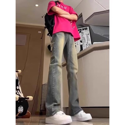 复古蓝牛仔裤男款秋季高个子弯刀