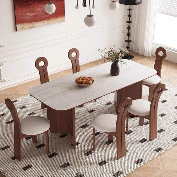 中古风餐桌椅子组合实木客厅洞石网红奶油系家庭白蜡木岩板吃饭桌,住宅家具,岩板餐桌,淘宝优惠券,粉丝福利购,淘宝优惠卷