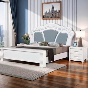 主卧室床简约现代全实木床双人床灰白色加厚款床气压高箱床储物床