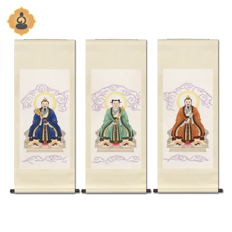 工笔神仙人物国i画三茅真君画像水陆画玄关画轴卷轴画框新中式挂