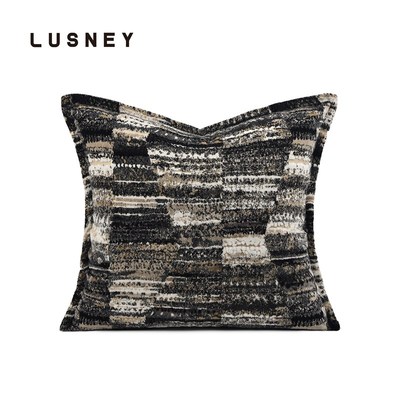 中古风轻奢样板j间高档抱枕黑咖花纹割绒靠枕沙发客厅床上靠垫套