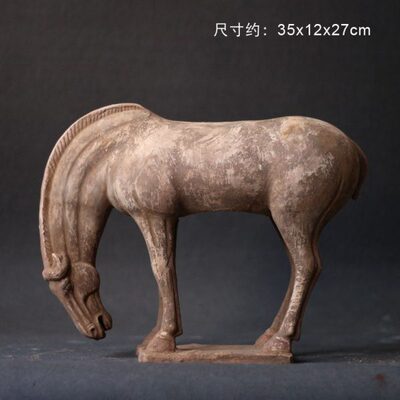 唐代陶瓷马艺术品摆件手工仿古做旧陶马古董收藏酒柜玄关装饰