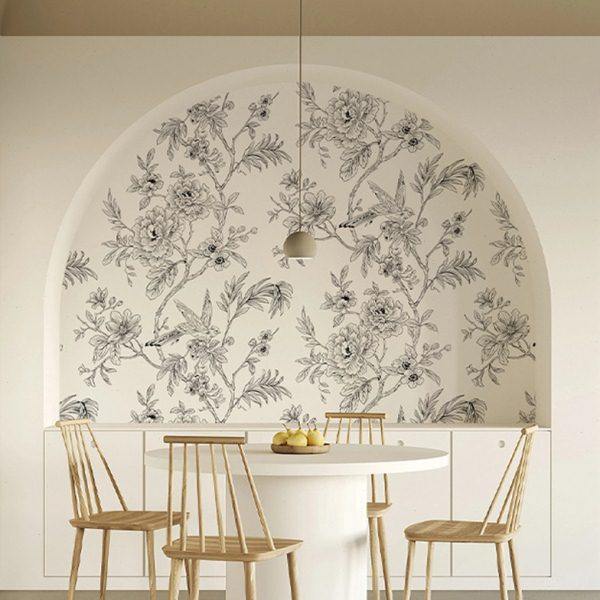 法式花鸟壁纸电视沙发背景墙墙纸卧室客厅玄关无纺布无缝定制壁画