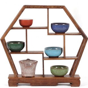 新中式实木小型博古架摆件 红木桌面紫砂壶茶壶摆放架展示架子柜