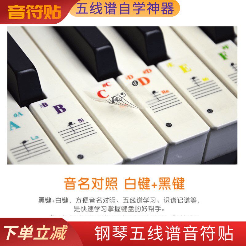 钢琴88/61g/49键音阶键盘乐器通用电子琴数字五线简谱音符音标贴