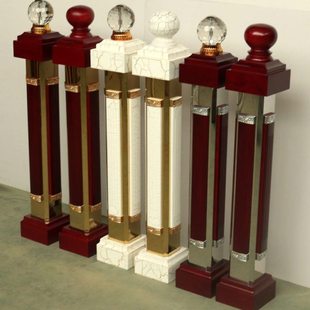 楼梯扶手不锈钢将军柱起步大柱铝镁合金加实木起头柱水晶球起步柱