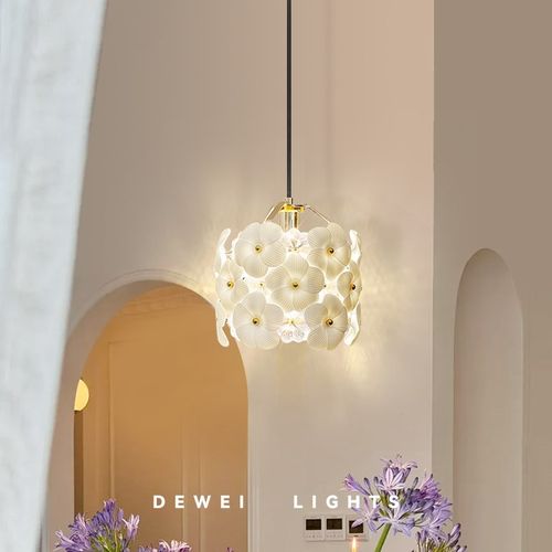 陶瓷花朵床头吊灯k奶油风格北欧法式温馨卧室房间床头灯悬挂吊灯