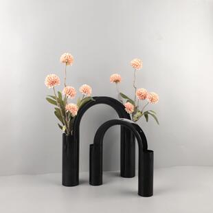 现代简1521约几何金属拱门型花仿真花插瓶件客厅卧室玄关家装居摆