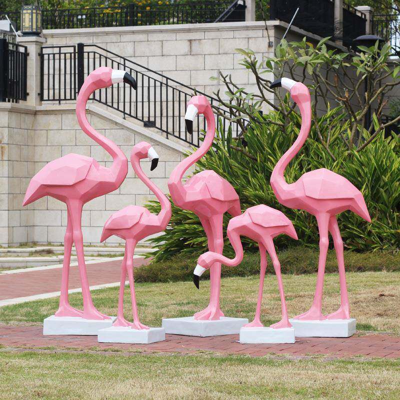 玻璃钢物雕抽象几何切面火烈鸟类模型摆件公JHN仿真塑园大鸽子装
