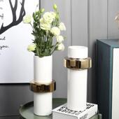 轻奢镀居金A621颜直筒花瓶摆家陶瓷插花高值瓷盆客厅件简约装 饰花