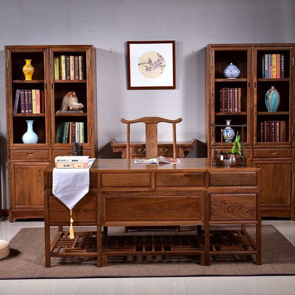 红木家具鸡翅木书房办公桌椅组合全实木中式古典书桌写字台大班台