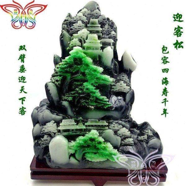 精美独山玉摆件仿古绿独山玉迎客松石雕玉石原石山水工艺品玉摆件