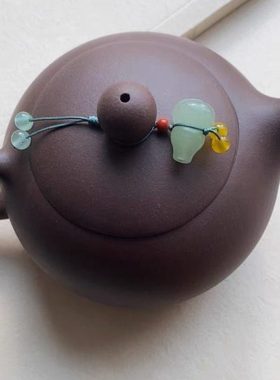 手工编绳茶壶吊坠紫砂壶挂件壶盖小提溜可调节款玉葫芦中式工艺品