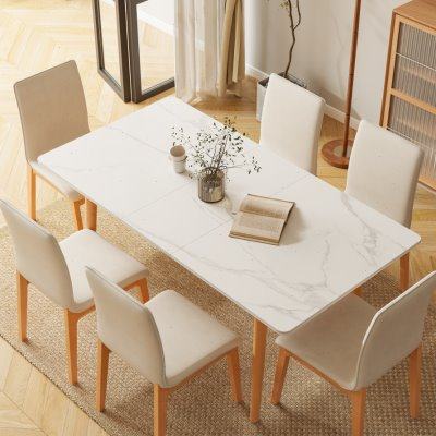 北欧风餐桌椅组合可伸缩岩板实木饭桌电磁炉小户型家用折叠日式桌,住宅家具,岩板餐桌,淘宝优惠券,粉丝福利购,淘宝优惠卷
