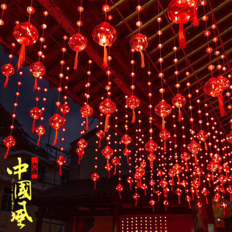 新年挂饰a小红灯笼春节彩灯过年气氛灯太阳能彩灯串阳台装饰窗帘