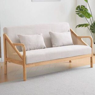 日式原木风阳台休闲区布置桌椅三件套实木看书小沙发茶几组合椅子