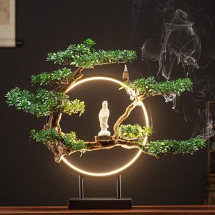 倒流香炉中式公室玄关风化木摆件禅意客厅灯圈熏香沉檀香香薰炉