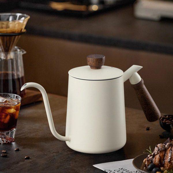 米白色600ML手冲壶 实木手柄 304不锈钢 加厚材料 咖啡手冲壶现货,餐饮具,手冲壶,淘宝优惠券,粉丝福利购,淘宝优惠卷