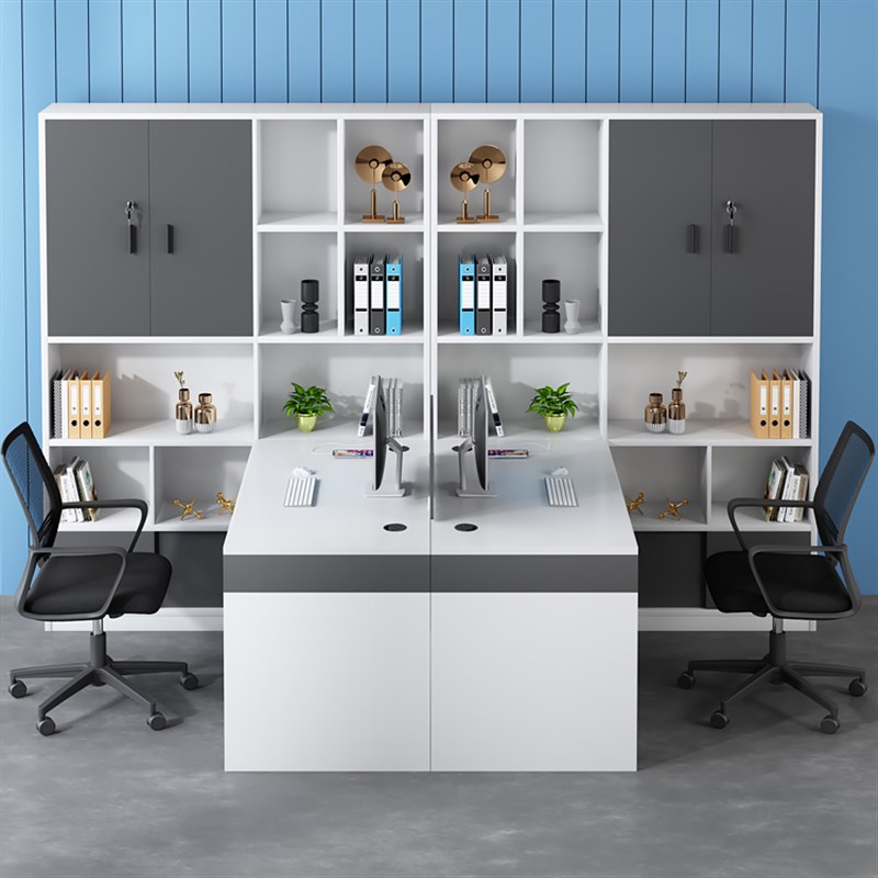 财务办公桌员工位简约现r代双人面对面办公室高柜会计职员桌椅组